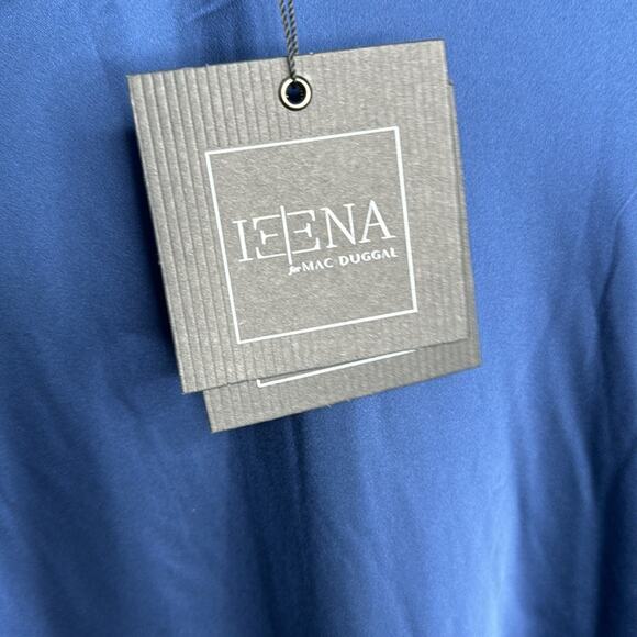 NWT IEENA for MAC DUGGAL Blue Flutter Sleeve V-Neck Satin Maxi Gown Women’s - Picture 5 of 10